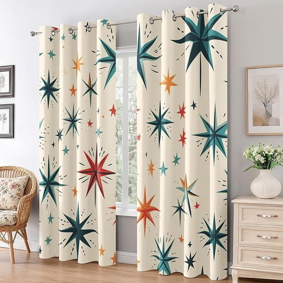 Abstract Atomic Curtains for Living Room, Mid Century Modern Blackout Curtains for Bedroom Decor, Star Grommet Thermal Blackout Window Drapes 42"W x 63"L (Pack of 2)