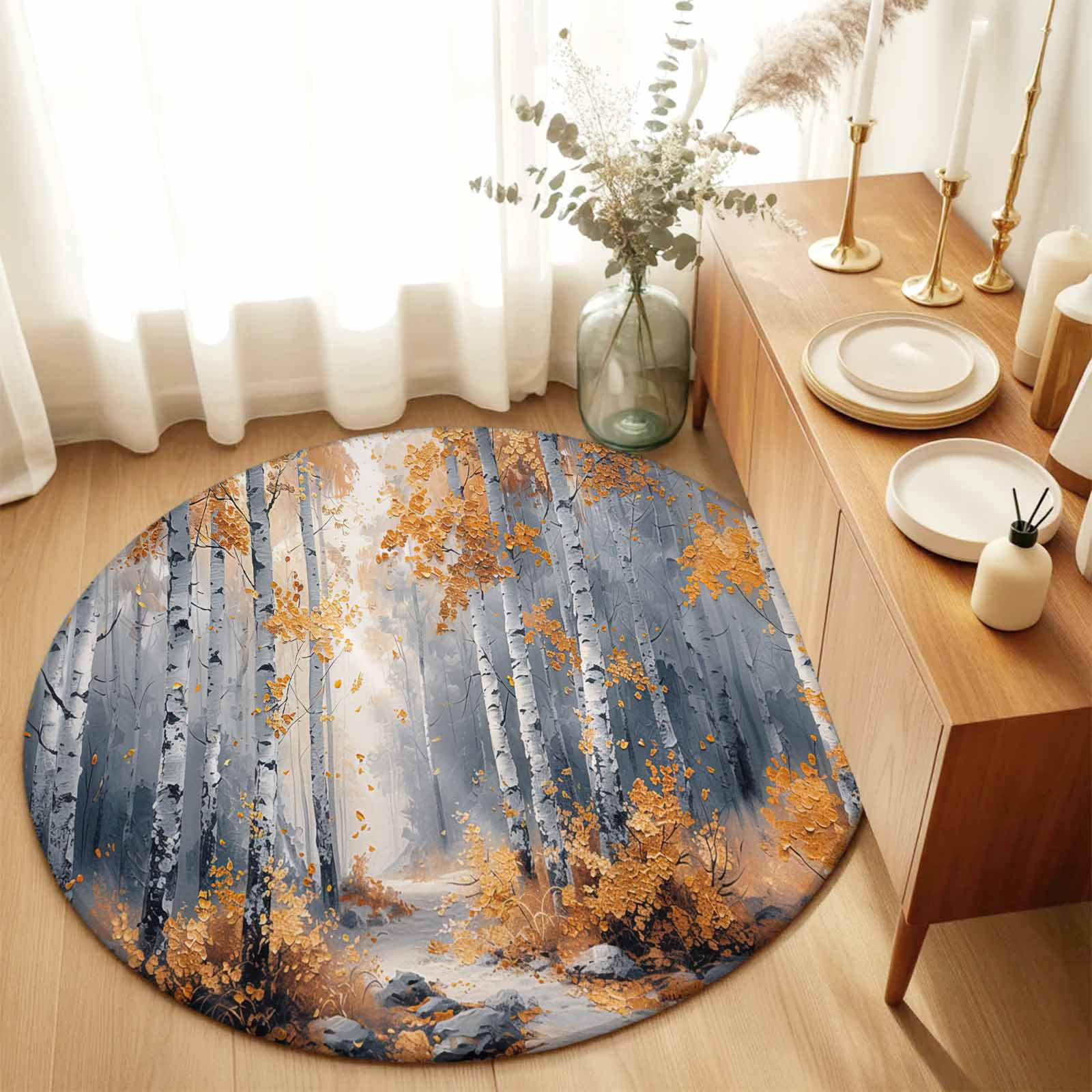 Abstract Autumn Forest Natural Scene Round Area Rug 3ft,Living Room Rug ...