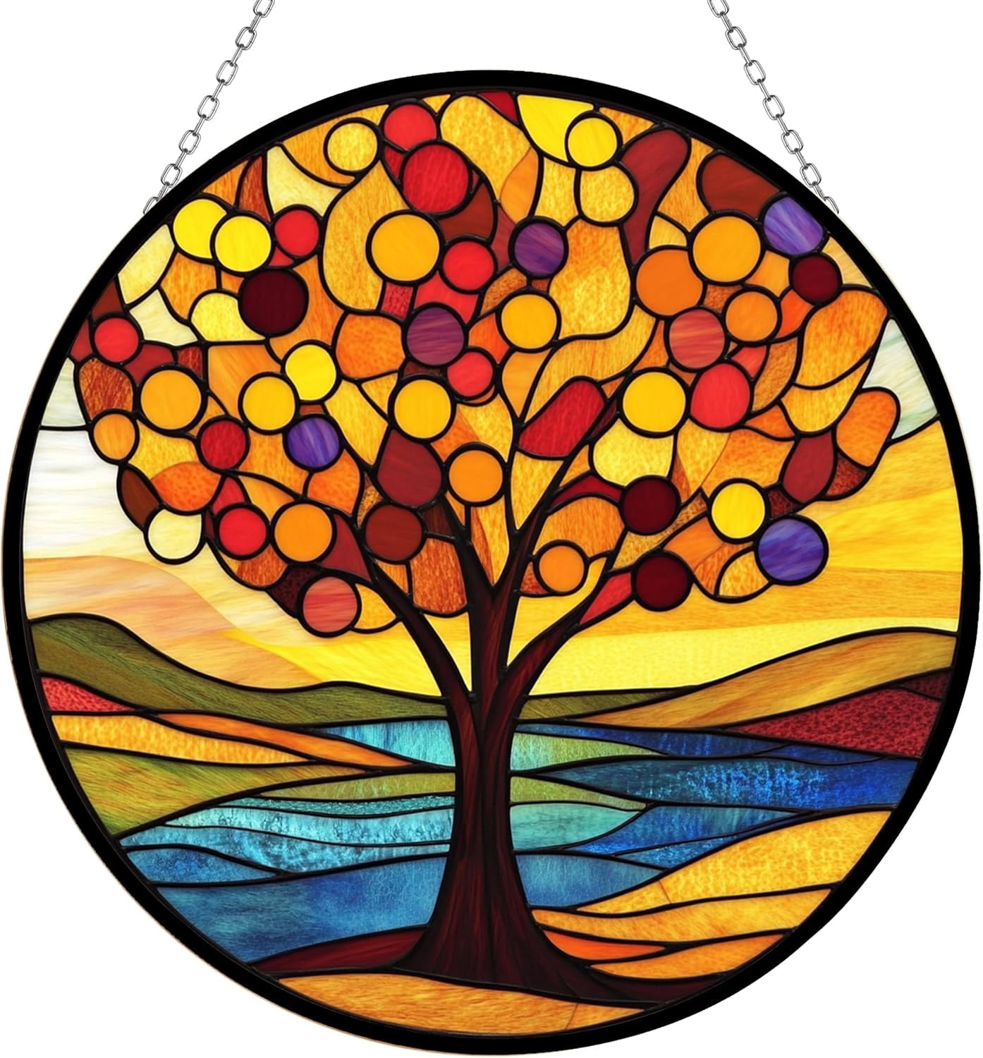 Abstract Autumn Tree Suncatcher Indoor/Outdoor Stained Glass Window