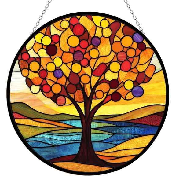 Abstract Autumn Tree Suncatcher Indoor/Outdoor Stained Glass Window Hanging Handmade Suncatchers Home Decor Garden Christmas Party Wedding Housewarming Gifts