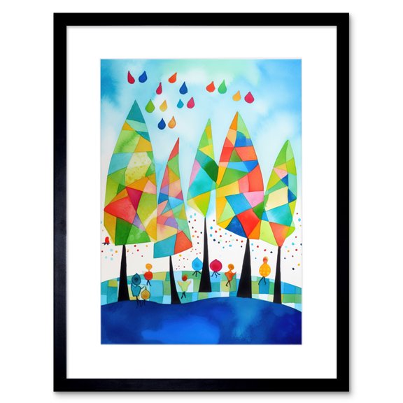 Abstract Autumn Trees Folk Art Artwork Framed Print Wall Art 9X7 Inch
