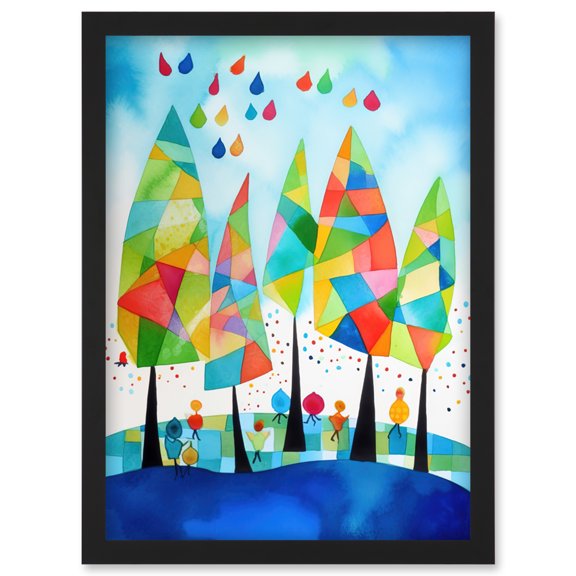 Abstract Autumn Trees Folk Art Artwork Framed Wall Art Print A4