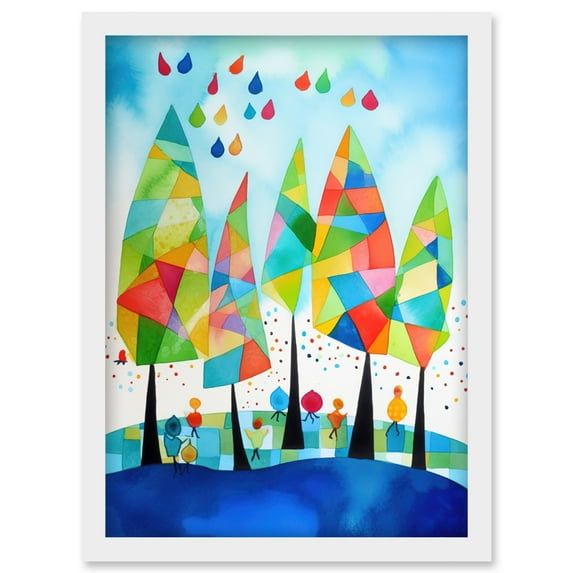Abstract Autumn Trees Folk Art Artwork Framed Wall Art Print A4