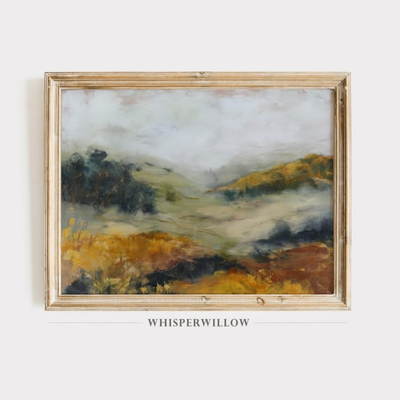 Abstract Autumn Valley, Moody Fall Botanical, Neutral Woodland Meadow, Foggy Mountain, Warm Rustic Wall Decor Poster Decor, Size 16x24 UNFFRAMED F03.1.8l1803