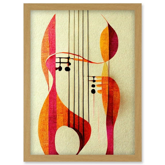 Abstract Autumnal Boho Musical Music Symbol Clef in Cream Pink Copper Yellow Artwork Framed Wall Art Print A4