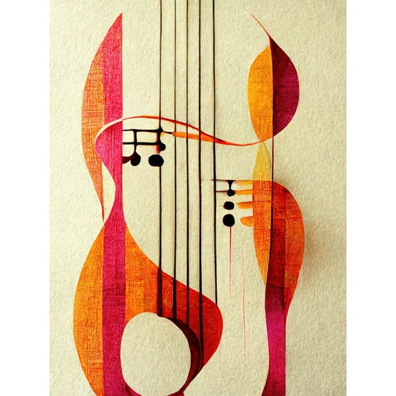 Abstract Autumnal Boho Musical Music Symbol Clef in Cream Pink Copper Yellow Extra Large XL Wall Art Poster Print