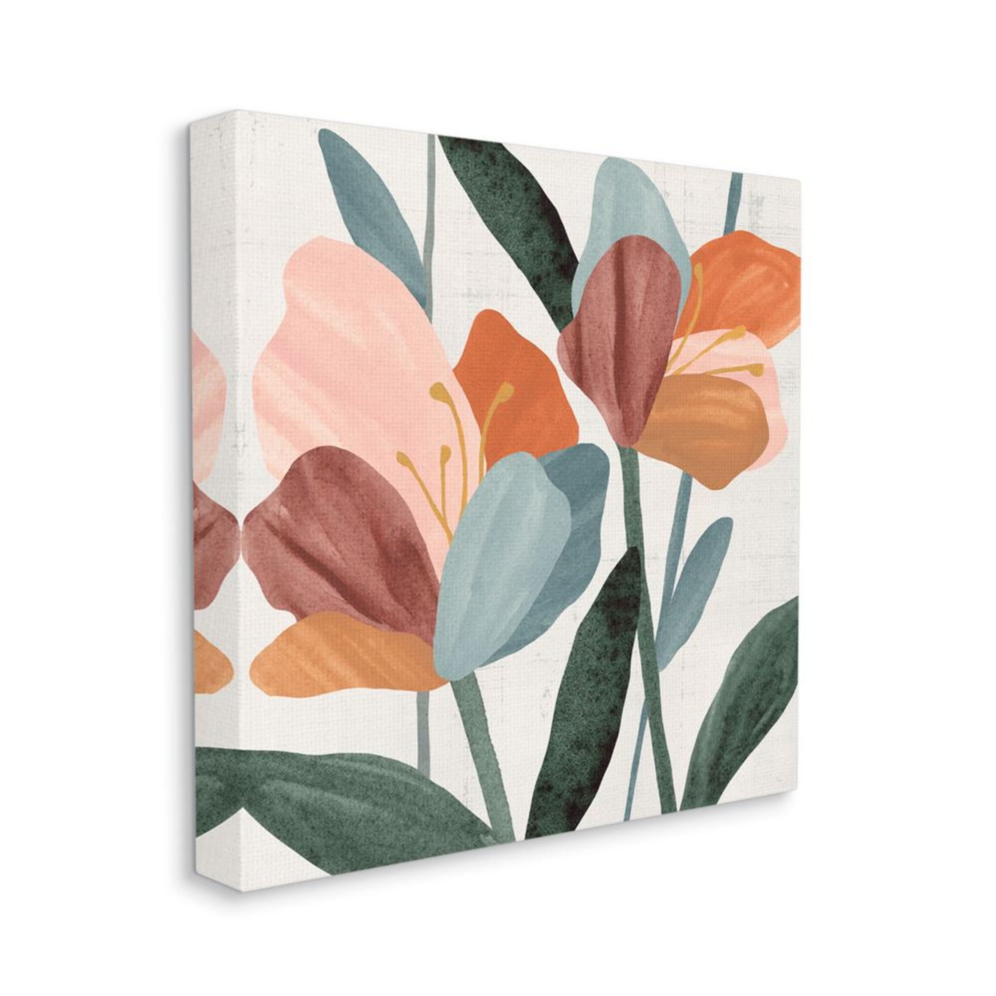 Abstract Floral Canvas Wall Art in Pink, Blue, and Orange, 17 x 17