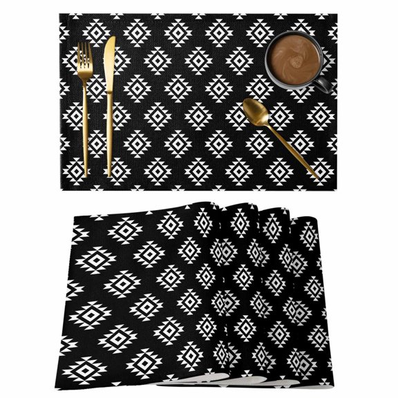 Abstract Aztec Pattern Placemats Set of 6,Wipeable Washable Table Mats for Dining Tables, Tribal Geometric Art Place Mats for Kitchen Event Party Tabletop Decor