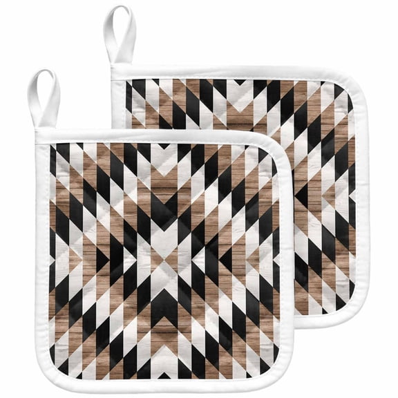 Abstract Aztec Pot Holders for Kitchen Heatproof Potholder, 2 Pack Brown Geometric Farmhouse Southwestern Hot Pads Multipurpose Oven Pads Cloth Potholders Trivet for Cooking and Baking