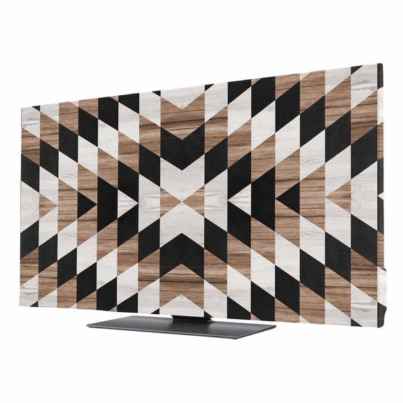 Abstract Aztec TV Cover for 24 Inch Screen,Stretch Fabric Dustproof TV Display Protector,Brown Geometric Farmhouse Southwestern Elastic Slipcover Monitor Cover for Indoor Desktop Computer 20.9"x11.8"
