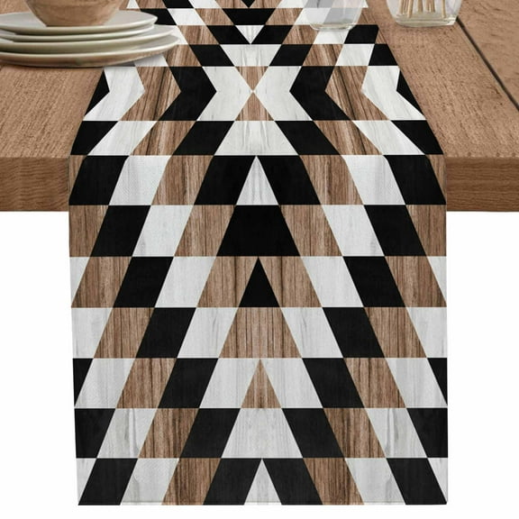 Abstract Aztec Table Runner 90 Inches Long for Dining Table Decor,Brown Geometric Farmhouse Southwestern Burlap Linen Farmhouse Table Runner Coffee Table Runners Dresser for Kitchen Party Holiday