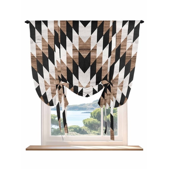 Abstract Aztec Tie Up Curtains for Windows 63 Inch Length Balloon Curtains Kitchen Adjustable Balloon Window Shade Brown Geometric Farmhouse Southwestern Tie Up Valance Bathroom Curtain 46"x63"
