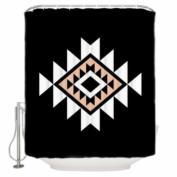 Abstract Aztec Tribal on Black Shower Curtain for Bathroom, Retro Western Ethnic Geometric Waterproof Shower Curtains Washable Quick Dry with Hooks Bathtub Curtains 72x72 IN