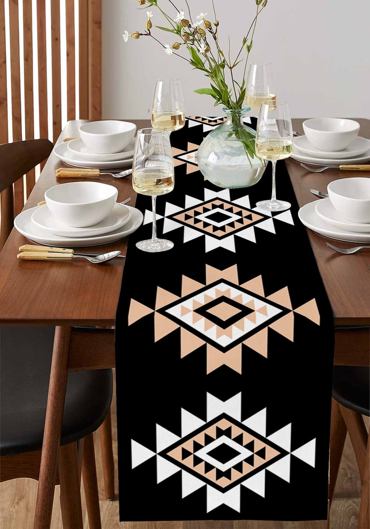 Abstract Aztec Tribal on Black Table Runner 13x72in Non-Slip Cotton ...