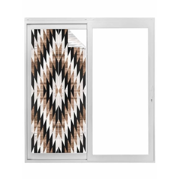 Abstract Aztec Window Privacy Film, Brown Geometric Farmhouse Southwestern Static Cling UV Sun Blocking Tint Film Heat Control Windows Films for Bedroom Bathroom, Window Stickers 23.6"x59"