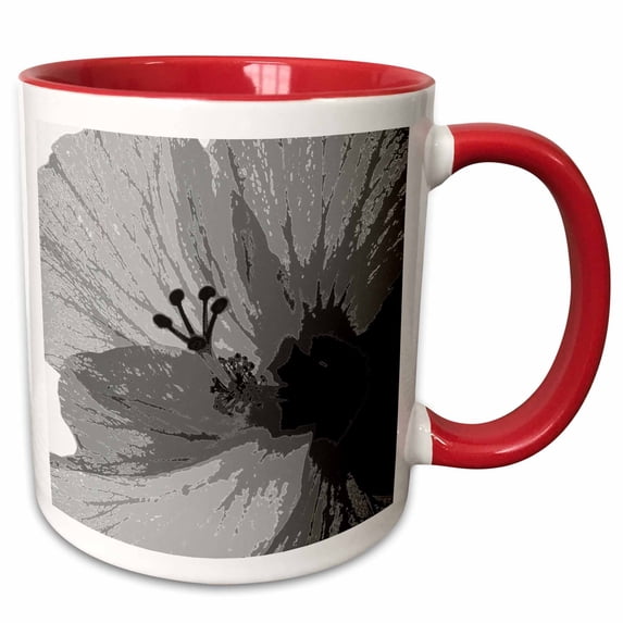 3drose, Abstract B N W Hibiscus, 11oz Two-tone Red Mug