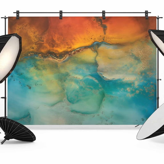 Abstract Backdrop for Photography,Fabric Photo Background Backdrop,Orange Teal Green Gradient Fluid Modern Oil Painting Photo Booth Background for Portrait Photoshoot Wedding Studio Banner 7x5ft