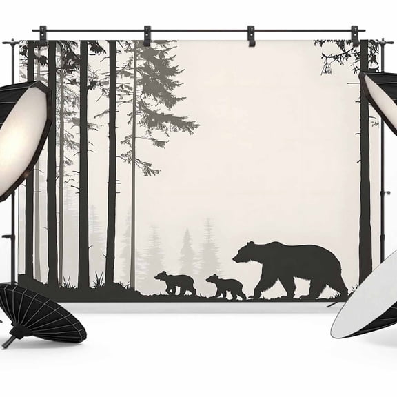 Abstract Backdrop for Photography, Forest Walking Bear Silhouette Natural Scenery Photo Backdrop Portrait Background Party Banner Photo Backgrounds for Studio Booth Props, 7x5ft