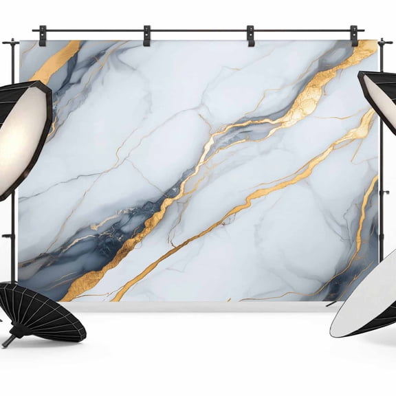 Abstract Backdrop for Photography, Grey White Marble Texture Golden Lines Photo Backdrop Portrait Background Party Banner Photo Backgrounds for Studio Booth Props, 10x8ft