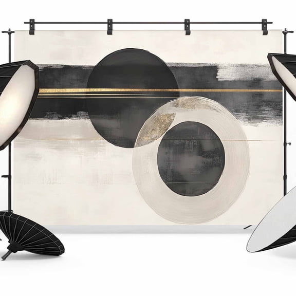 Abstract Backdrop for Photography, Mottled Geometric Black Gold Stripe Circle Moon Photo Backdrop Portrait Background Party Banner Photo Backgrounds for Studio Booth Props, 8x6ft