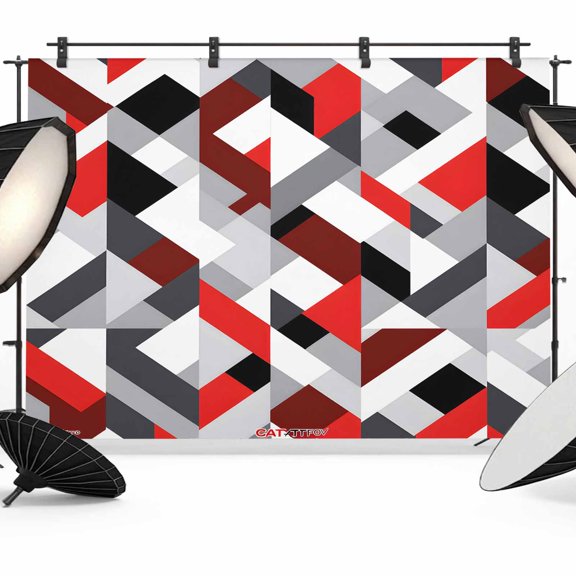 Abstract Backdrop for Photography, Red Black Geometric Modern Design Photo Backdrop Portrait Background Party Banner Photo Backgrounds for Studio Booth Props, 7x5ft