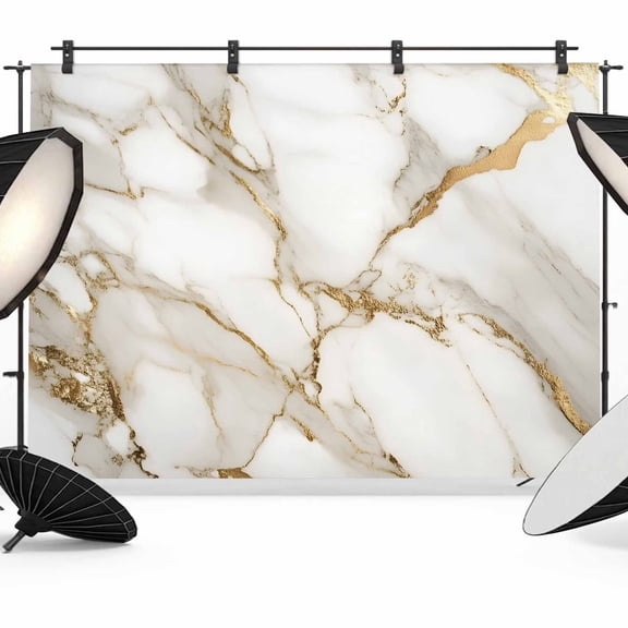 Abstract Backdrop for Photography, White Marble Pattern Gold Crack Texture Minimalism Photo Backdrop Portrait Background Party Banner Photo Backgrounds for Studio Booth Props, 12x8ft