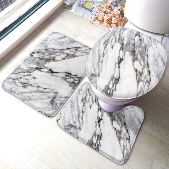 Abstract Background Bathroom Rugs and Mats Sets 3 Piece Acrylic Paints Marble Grey Bath Mat U-Shaped Contour Shower Mat Non Slip