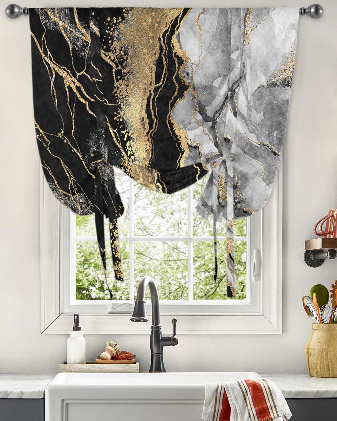 Abstract Background Black Marble Window Curtain for Living Room Bedroom