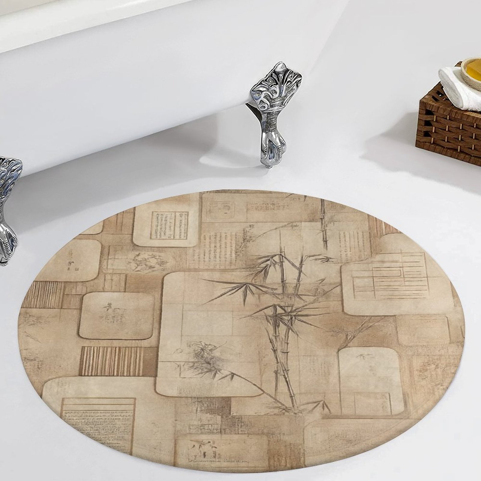 Abstract Bamboo Sepia Collage Round Carpet Circle Rug Outdoor Patio ...