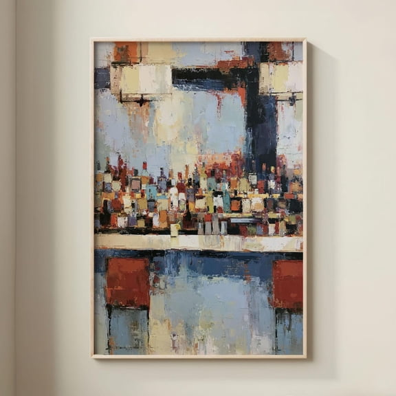 Abstract Bar Scene Wall Art Contemporary Bottle Arrangement Decor Print, Unframed Paper Print