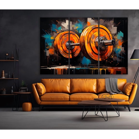 Abstract Barbell Art Modern Gym Weightlifting Decor, 12x18 UNFRAMED