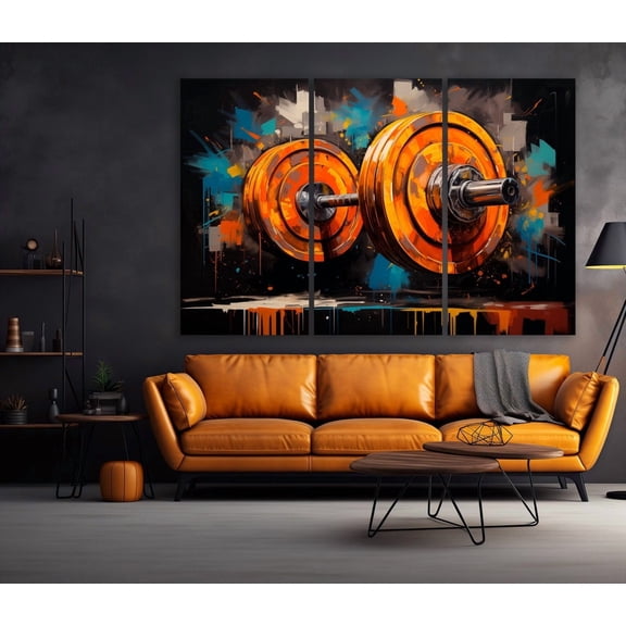Abstract Barbell Art: Modern Gym Weightlifting Decor, Unframed Canvas Size 8x12