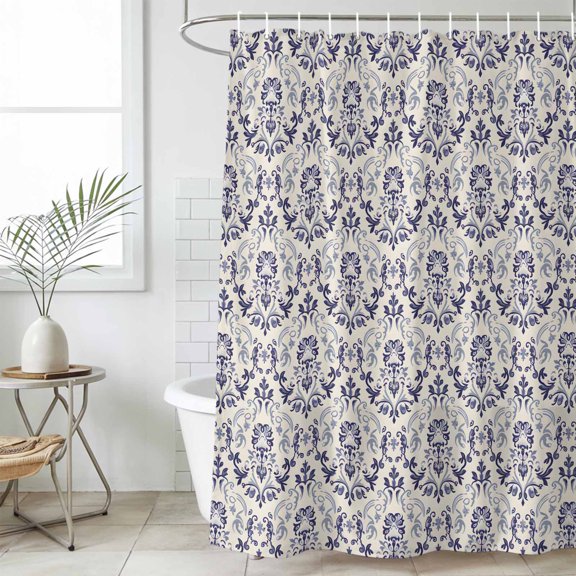 Abstract Baroque Flower Pattern Shower Curtain Set, Waterproof Shower Curtains With Grommet Hooks, Rural Ethnic Floral Privacy Bathroom Curtain for Bathtub 72x72IN
