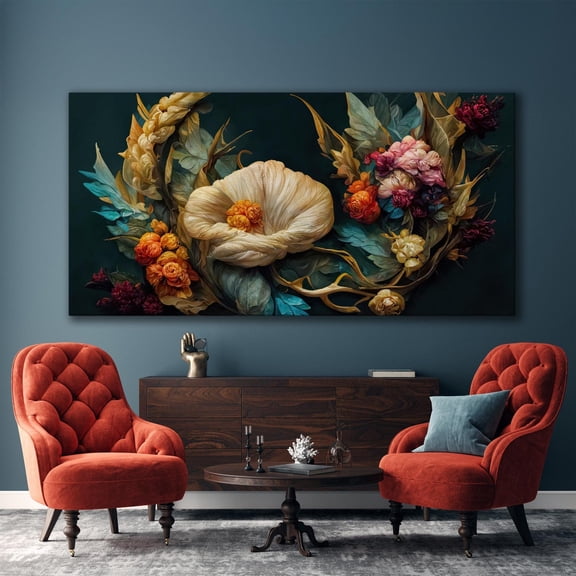 Abstract Baroque Flowers Wall Art Moody Florals Poster Rococo Poster On Dark Academia Florals Floral Still Life Decor, Unframed Poster Size 8x12