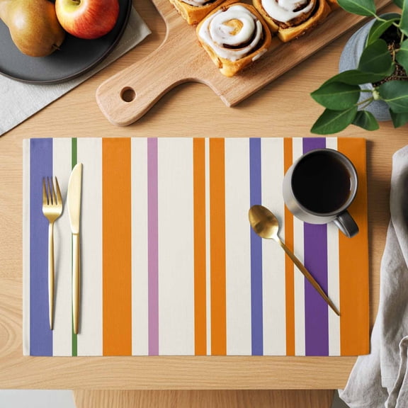 Abstract Basics Pattern Placemats Set of 1, Colorful Stripes Modern Style Heat Insulated Linen Place Mats, Washable Stain-Proof Table Mats for Dining Tables Holiday Decor 13x19 Inches