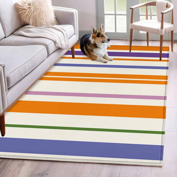 Abstract Basics Pattern Washable Area Rugs 4'x6', Colorful Stripes Modern Style Low Pile Throw Living Room Rug Non-Slip Sturdy Edge Binding Carpet for Indoor Entryway Bedside Kitchen