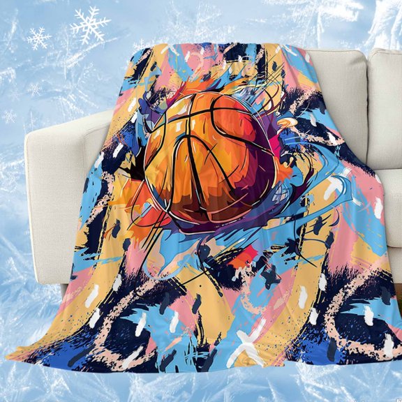 Abstract Basketball,Cooling Blanket,Lightweight Breathable Summer Throw Blanket with Double Sided Cold Effect,Contemporary Rainbow Street Art Picnic Blankets Bed Sheet for Hot Sleepers 30"x40"