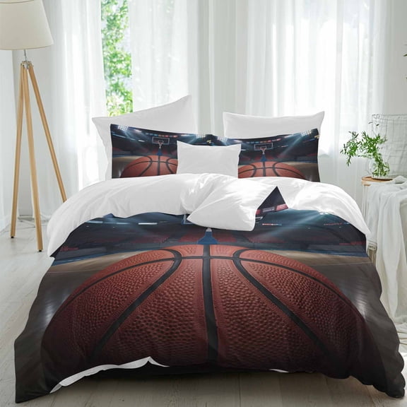 Abstract Basketball Queen Size Comforter Set, Match Stadium Balloon Concentration Lights Bedding for All Seasons, 4 Pcs Bed Set, 1Quiltcover (90"x92") ,1Sheet(94"x116"), 2Pillowcases (30"x20")