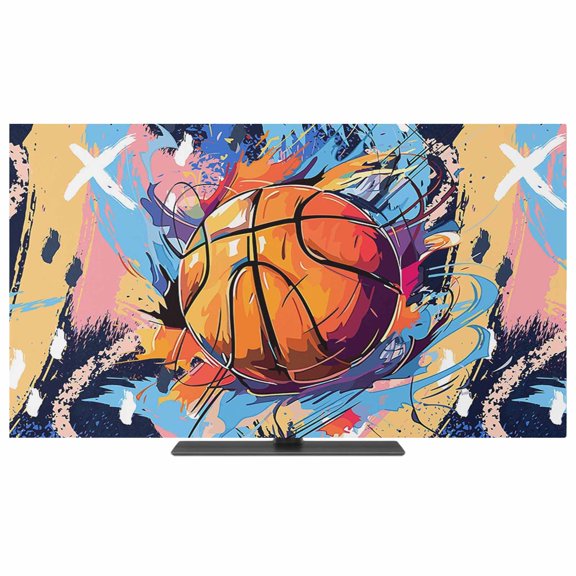 Abstract Basketball TV Dust Cover,Stretchable TV Screen Desktop Computer Protector Cover,Contemporary Rainbow Street Art Television Dustproof Slipcover for 28–32 Inch Flat or Curved TVs