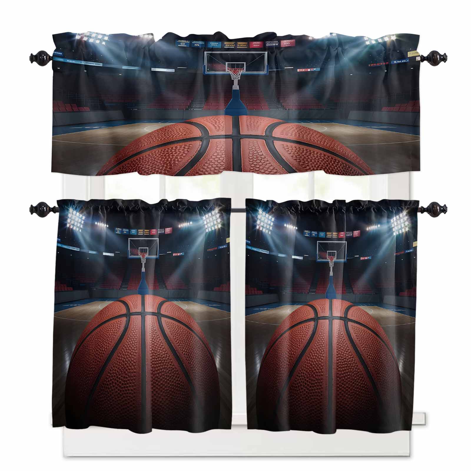 Abstract Basketball Window Curtains Valance Set of 3 Match Stadium ...