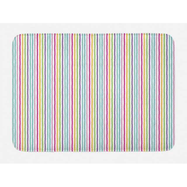 Abstract Bath Mat, Colorful Happy Illustration of Grunge Style Colorful Stripes in Summer Colors, Plush Bathroom Decor Mat with Non Slip Backing, 29.5" X 17.5", Multicolor, by Ambesonne