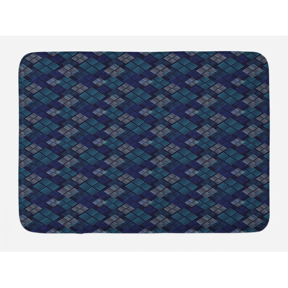 Abstract Bath Mat, Dotted Design Squares in Cold Blue Colors Modernistic Geometry Art, Plush Bathroom Decor Mat with Non Slip Backing, 29.5" X 17.5", Charcoal Grey Multicolor, by Ambesonne