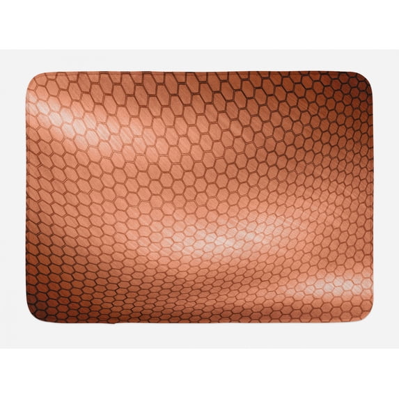 Abstract Bath Mat, Hexagonal Comb Mesh Pattern with Abstract Wave Motion Effect Geometric Image Print, Non-Slip Plush Mat Bathroom Kitchen Laundry Room Decor, 29.5 X 17.5 Inches, Pale Rust, Ambesonne