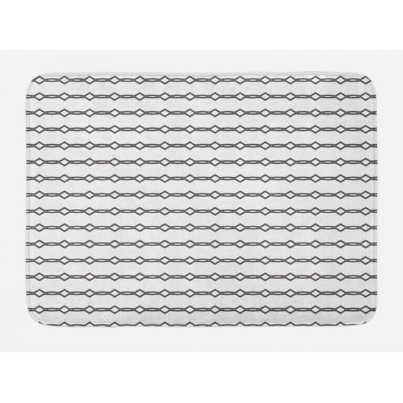 Abstract Bath Mat, Horizontal Chain Style Squares Monochrome Simplistic Illustration, Plush Bathroom Decor Mat with Non Slip Backing, 29.5" X 17.5", White Dark Grey, by Ambesonne