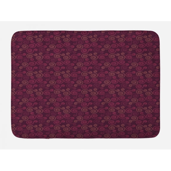 Abstract Bath Mat, Lacy Like Swirl Motifs in Monochrome Vintage Design Illustration, Plush Bathroom Decor Mat with Non Slip Backing, 29.5" X 17.5", Dark Fuchsia and Dried Rose, by Ambesonne