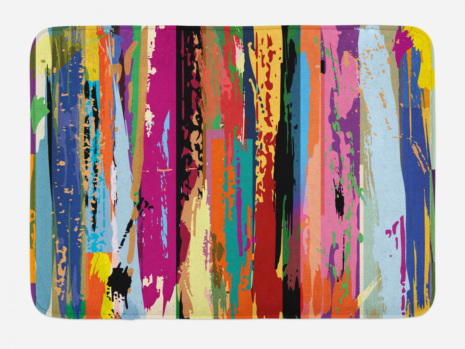 Vibrant Multicolor Abstract Plush Bath Mat with Non-Slip Backing