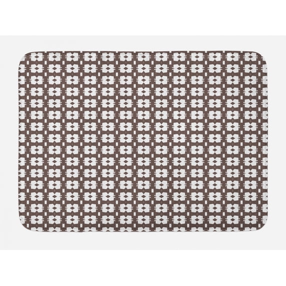 Abstract Bath Mat, Print of Classic Vintage Design Demonstration of Geometric Shapes Dashes, Plush Bathroom Decor Mat with Non Slip Backing, 29.5" X 17.5", Umber and White, by Ambesonne
