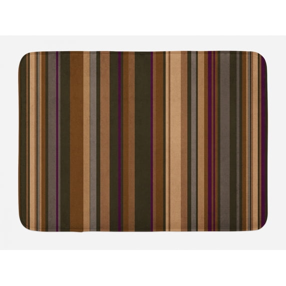 Abstract Bath Mat, Retro Vertical Striped Background in Different Shades of Earthen Tones Image, Non-Slip Plush Mat Bathroom Kitchen Laundry Room Decor, 29.5 X 17.5 Inches, Tan and Brown, Ambesonne