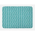 thumbnail image 1 of Abstract Bath Mat, Spiral Shapes Circular Little Dots and Spots Forming Oval Round Discs Mosaic Retro, Plush Bathroom Decor Mat with Non Slip Backing, 29.5" X 17.5", Teal White, by Ambesonne, 1 of 2