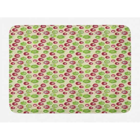Abstract Bath Mat, Surrealistic Floral Elements with Round Shapes Snail Like Egg Shapes Spring Thrill, Plush Bathroom Decor Mat with Non Slip Backing, 29.5" X 17.5", Multicolor, by Ambesonne